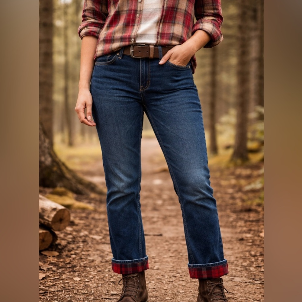 Carhartt Plaid lined jeans straight leg - great for outdoors, hiking, Cabincore